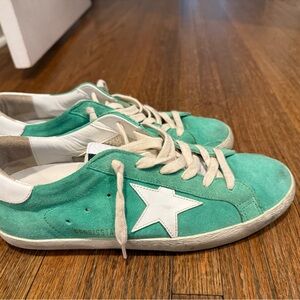 Golden Goose Super-star Low Teal Suede Sneakers